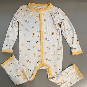 Koi Print Footed One-Piece in White with Yellow Trim
